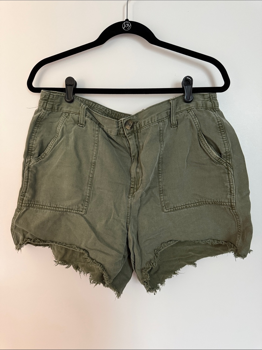 aerie Olive Green Utility Shorts with Frayed Hem